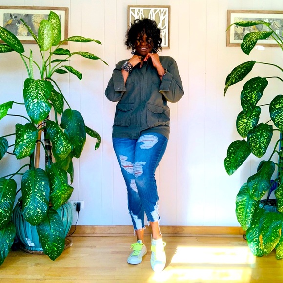 ✨ Abound✨Khaki Military Jacket W/Four Front Pockets & Left Arm Patch - Picture 14 of 15